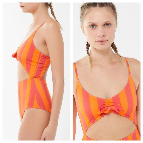 NWT UO Striped Cut-Out Tie-Front Vintage Retro Swimsuit - Picture 2 of 2